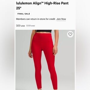Red Align Lululemon Leggings